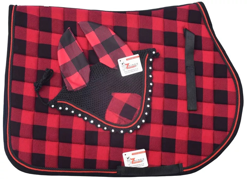 Buffalo Plaid English Saddle Pad Fly Bonnet Special gift Handmade