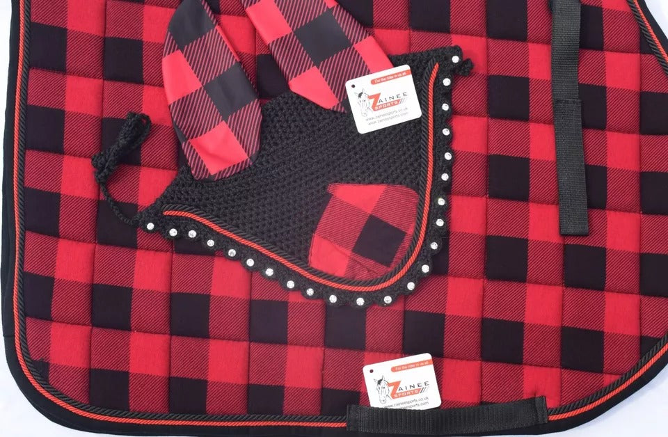 Buffalo Plaid English Saddle Pad Fly Bonnet Special gift Handmade