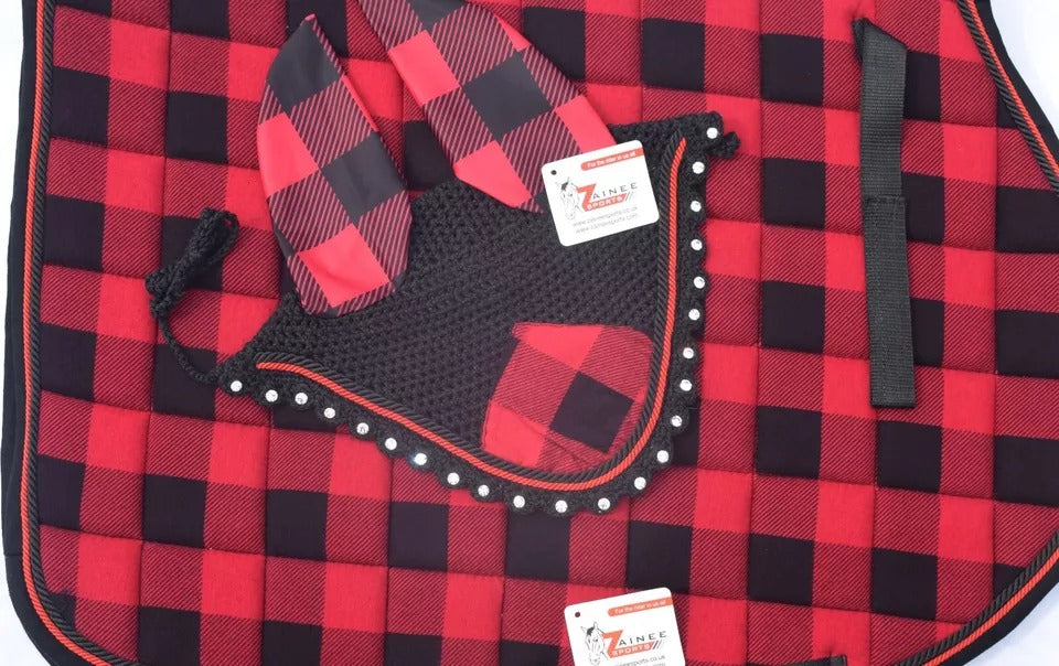 Buffalo Plaid English Saddle Pad Fly Bonnet Special gift Handmade