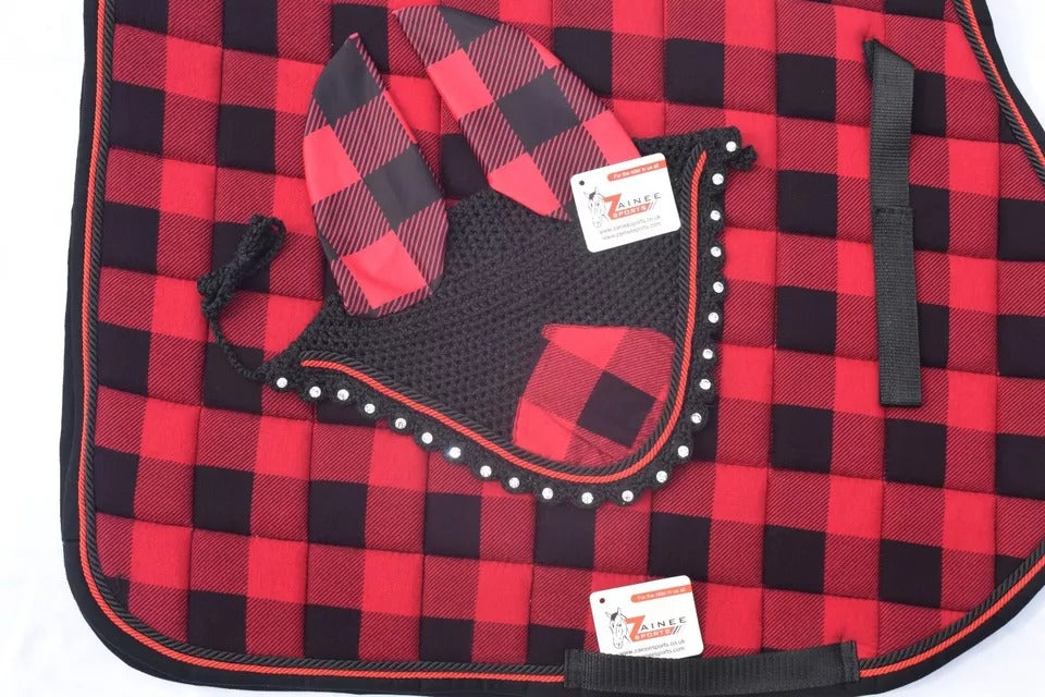 Buffalo Plaid English Saddle Pad Fly Bonnet Special gift Handmade
