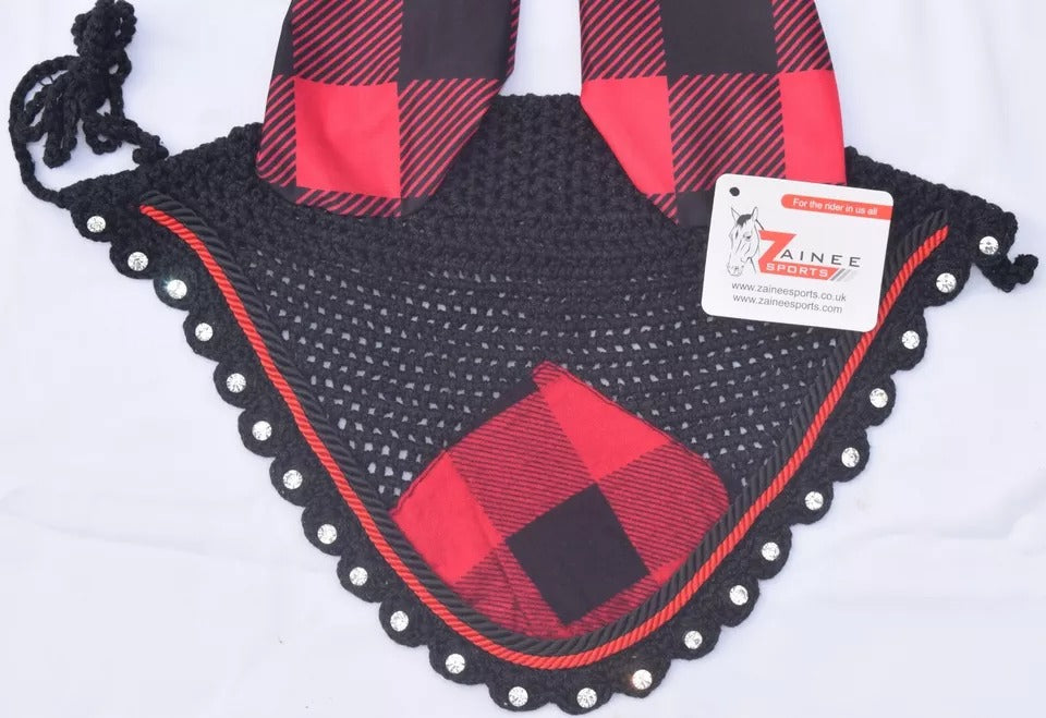 Buffalo Plaid English Saddle Pad Fly Bonnet Special gift Handmade