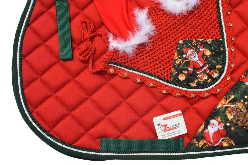 Christmas Horse Gift Santa Claus All purpose English saddle pad Set