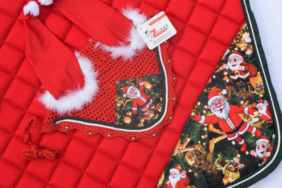 Christmas Horse Gift Santa Claus All purpose English saddle pad Set