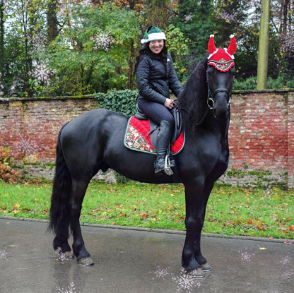 Santa Claus Christmas Horse Fly Bonnet Net Hat Hood Mask Fly Veil Full Hand Made Cotton