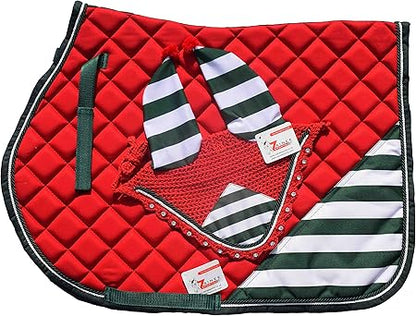 Christmas Grinch Snowman ELF All Purpose English Saddle Pad | Horse Riding Pad | Fly Bonnet | Horse Riding Equestrian Saddle Pad