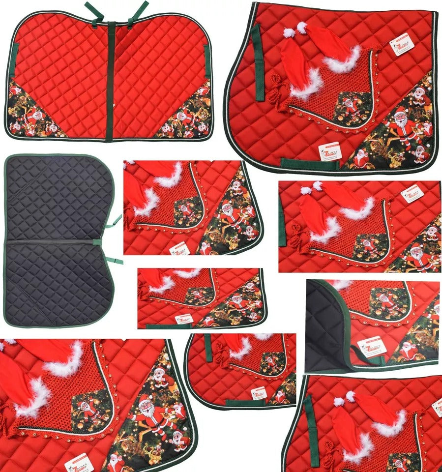 Christmas Horse Gift Santa Claus All purpose English saddle pad Set