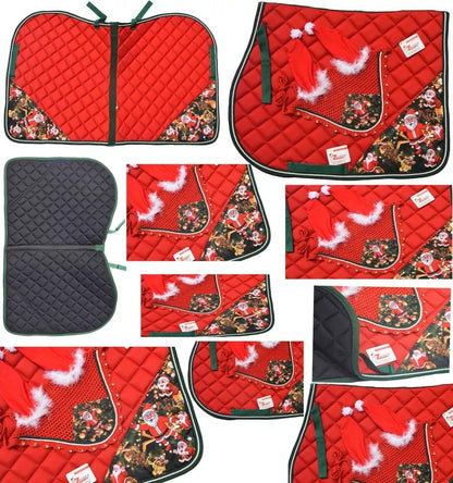 Christmas Horse Gift Santa Claus All purpose English saddle pad Set