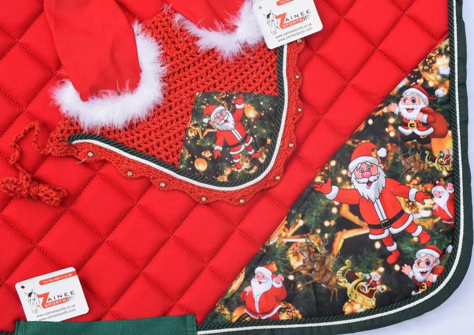 Christmas Horse Gift Santa Claus All purpose English saddle pad Set